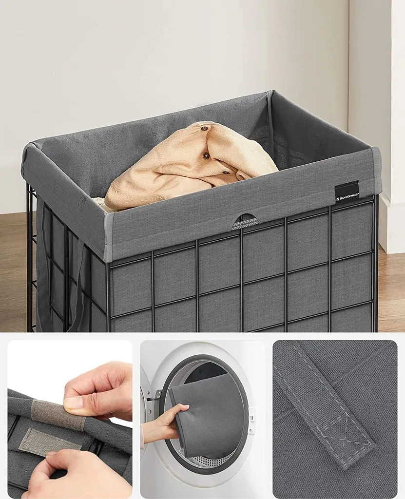 SONGMICS Wäschekorb 90L, Faltbarer Wäschesammler, Abnehmbarer Und Waschbarer Wäschesack, Metalldrahtgestell, Für Schlafzimmer, Bad, Waschküche, Schwarz-grau LCB190G01 4 SONGMICS Wäschekorb 90L, Faltbarer Wäschesammler, Abnehmbarer Und Waschbarer Wäschesack, Metalldrahtgestell, Für Schlafzimmer, Bad, Waschküche, Schwarz-grau LCB190G01 – Bild 4