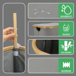 KAHOO Wäschekorb 73L Wäschesammler Aus Bambus + Leinen, 45x36x45cm, Faltbarer Sortier, Wäschebox Mit Deckel Und Griffen, Für Spielzeuge -Leifheit || Vileda || Wenko Verkaufsgeschäft 01727c6c29106e2debb9cc06bae0a713