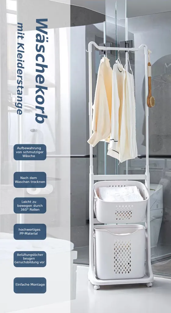 U. Uberlux Wäschekorb 2 Fächer Wäschekorbwagen Wäscheständer Kleiderständer Mehrstöckig Kunststoff Wäschekorb Mit Rollen Laundry Basket Kunststoffkorb Für Wäsche Wäschebox Wäschesammler Aufbewahrung Plastik Weiß 2 U. Uberlux Wäschekorb 2 Fächer Wäschekorbwagen Wäscheständer Kleiderständer Mehrstöckig Kunststoff Wäschekorb Mit Rollen Laundry Basket Kunststoffkorb Für Wäsche Wäschebox Wäschesammler Aufbewahrung Plastik Weiß – Bild 2