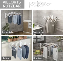 HOMCOM Wandtrockner Wäscheständer Für Wandmontage Ausziehbar Standtrockner Platzsparender Wäschetrockner Gesamttrockenlänge 57,5cm Für Drinnen Und Draußen Metall Weiß 63,5 X 60 X 20 Cm -Leifheit || Vileda || Wenko Verkaufsgeschäft 04d09969868cc48b00b13c8fd691e16b