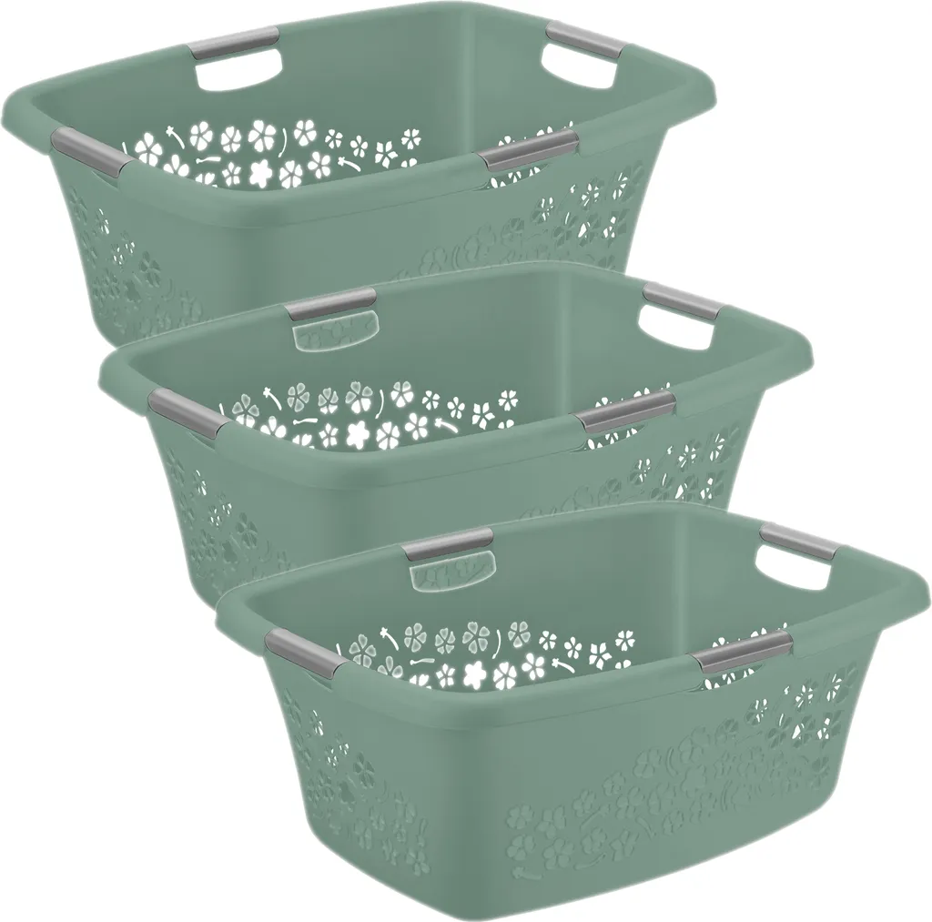 ROTHO 3er Set Wäschekorb 50l FLOWERS, Farbe:Mistletoe Grün 1 ROTHO 3er Set Wäschekorb 50l FLOWERS, Farbe:Mistletoe Grün