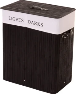 Wäschekorb MCW-C21, Laundry Wäschebox Wäschesammler Wäschebehälter, Bambus 2 Fächer 63x55x34cm 100l Schwarz -Leifheit || Vileda || Wenko Verkaufsgeschäft 06988328ef4fc77c86a871de6aa89751