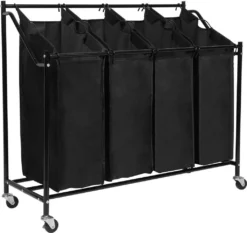 Meerveil Wäschekörbe, Mit Rollen, Schwarz, 4 Fächer