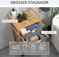 HOMCOM Wäschekorb Wäschebox Mit 2 Stoffbeutel Wäschesack Wäschesammler Mit Rollen Aufbewahrungskorb Bambus Naturholz+Grau 42 X 35 X 84,5 Cm -Leifheit || Vileda || Wenko Verkaufsgeschäft 0742ce21993aa7313897a112614f11a2