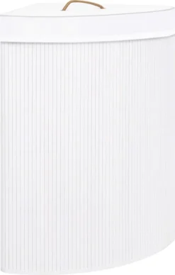 VidaXL Eck-Wäschekorb Bambus Weiß 60 L