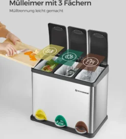 SONGMICS Mülleimer 24L, Edelstahl Abfalleimer Mit Inneneimer 3 X 8L 3-in-1Treteimer Trennsysteme LTB24L -Leifheit || Vileda || Wenko Verkaufsgeschäft 0a7d4df64c3a8dd04c8a92461a1b7cf2
