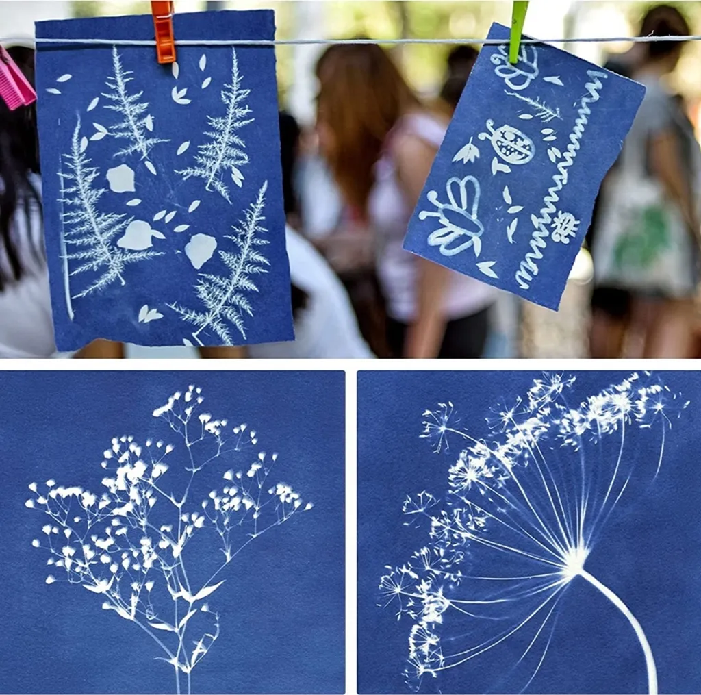 32 Stk Sonnendruck Papier Cyan Papier A5 Solar Zeichenpapier Hohe Empfindlichkeit Cyanotypie Papier + Rückwand DIY Bastelset, 20.8x15cm 3 32 Stk Sonnendruck Papier Cyan Papier A5 Solar Zeichenpapier Hohe Empfindlichkeit Cyanotypie Papier + Rückwand DIY Bastelset, 20.8x15cm – Bild 3