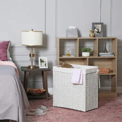 SONGMICS Wäschekorb Handgeflochten, 110L Wäschesammler Aus Synthetischem Rattan, Mit Deckel Und Griffen, Wäschesortierer, Faltbar, Wäschesack Herausnehmbar, Weiß LCB52WT -Leifheit || Vileda || Wenko Verkaufsgeschäft 0ebc84c6ae2341d5e97da7ece019e0b4