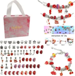 63er/set DIY Kristall Armband Bunt Kristall Perlen Schmuck Armbänder Handwerk Weihnachten Schmuck Weihnachtsgeschenk Für Erwachsene Und Kinder, Rot Bastelsets