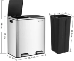 SONGMICS Mülleimer 60L Mit Müllbeutel Treteimer 2 X 30L Edelstahl Abfalleimer Mit Inneneimer Fingerabdruckfrei Mit Handgriffen Trennsysteme LTB60NL -Leifheit || Vileda || Wenko Verkaufsgeschäft 0f6b6c0be76935bef455bcb3ebc61ff5