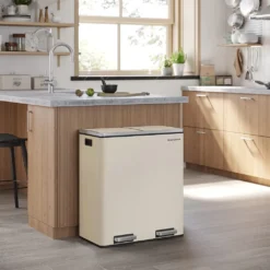 SONGMICS Mülleimer, 2 X 30 L, 2 Fächer, Mülltrennsystem, Treteimer, Abfalleimer Küche, 15 Müllsäcke, Aus Metall, Inneneimer Aus Kunststoff, Klappdeckel, Softclose, Luftdicht, Cremeweiß LTB060A01 -Leifheit || Vileda || Wenko Verkaufsgeschäft 0f78d5bb0b676b60ffe0db092f487d52