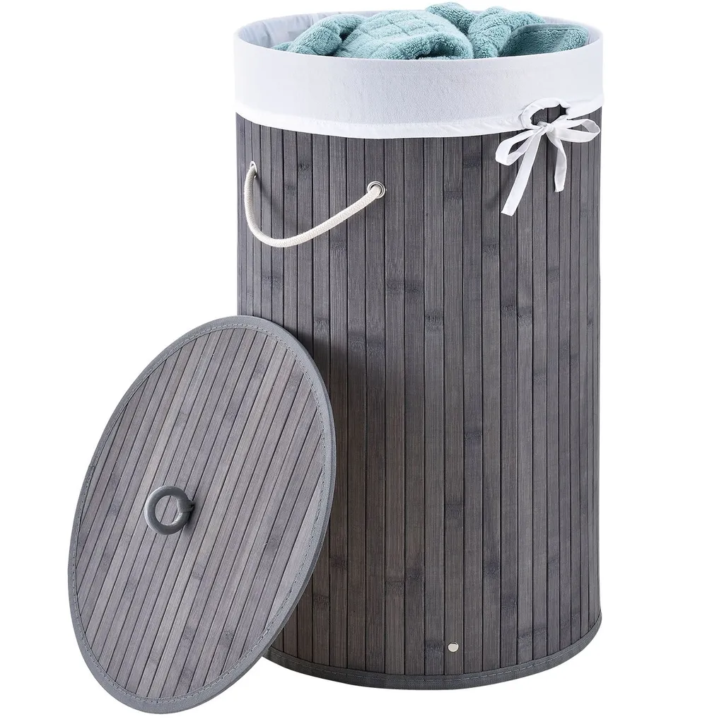Juskys Bambus Wäschekorb Curly-Round – 55 Liter Volumen – Wäschesammler Mit Deckel, Tragegriffen & Stoff Wäschesack – 1 Fach Wäschebox – In Grau 11 Juskys Bambus Wäschekorb Curly-Round – 55 Liter Volumen – Wäschesammler Mit Deckel, Tragegriffen & Stoff Wäschesack – 1 Fach Wäschebox – In Grau – Bild 11