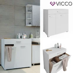 Vicco Wäschekorb MATTEO XL Weiß Waschmaschinenschrank Badschrank Wäscheschrank