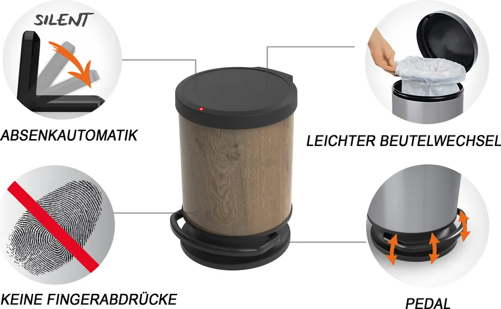 ROTHO Treteimer Rund 20 L PASO, Farbe:Holz Dunkel 2 ROTHO Treteimer Rund 20 L PASO, Farbe:Holz Dunkel – Bild 2