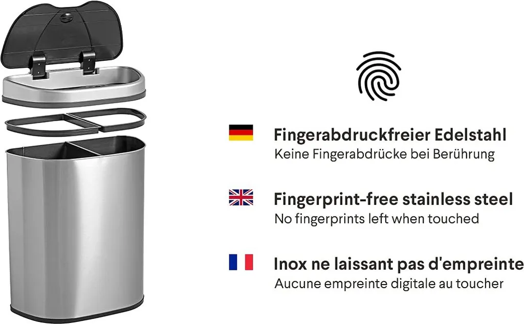 QUBIX Sensor Mülleimer 70L - 2 X 35L - 2 Fächer - Edelstahl - Abfalleimer - Abfalltrennsensor - Abfalltrennung Mülleimer 8 QUBIX Sensor Mülleimer 70L - 2 X 35L - 2 Fächer - Edelstahl - Abfalleimer - Abfalltrennsensor - Abfalltrennung Mülleimer – Bild 8