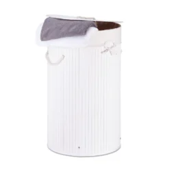 Relaxdays 1 X Wäschekorb Bambus Rund Weiß