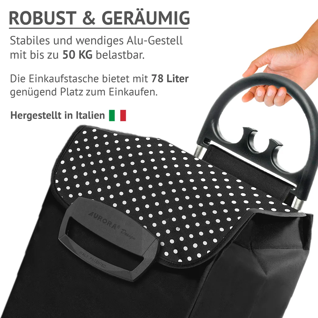 Einkaufstrolley HIMY XL Schwarz Gepunktet Mit 78l Fassung & Seitentaschen 3 Einkaufstrolley HIMY XL Schwarz Gepunktet Mit 78l Fassung & Seitentaschen – Bild 3