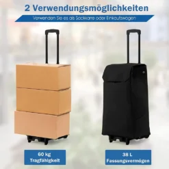 COSTWAY 2in1 Einkaufswagen & Trolley Mit 38L-Fassungsvermögen, 3-stufig Höhenverstellbarer Einkaufsroller Mit 2 Rädern & 2 Seitentaschen & Reißverschlusstasche, Bis 60kg Belastbar Schwarz -Leifheit || Vileda || Wenko Verkaufsgeschäft 14d09dff2dc28443db6cff3e74257bf3