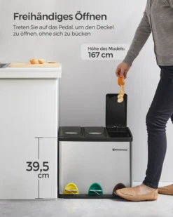 SONGMICS Mülleimer 24L, Edelstahl Abfalleimer Mit Inneneimer 3 X 8L 3-in-1Treteimer Trennsysteme LTB24L -Leifheit || Vileda || Wenko Verkaufsgeschäft 15e3c2b7d49e79577aa9d2be56ede035