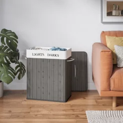 Wäschekorb Aus Bambus, 100 L Wäschesortierer Mit 2 Fächern, Faltbarer Wäschesammler Mit Herausnehmbarem Wäschesack, Rechteckige Wäschebox,Grau -Leifheit || Vileda || Wenko Verkaufsgeschäft 16d81d5fb3022f19ddf87d9396f99ff7