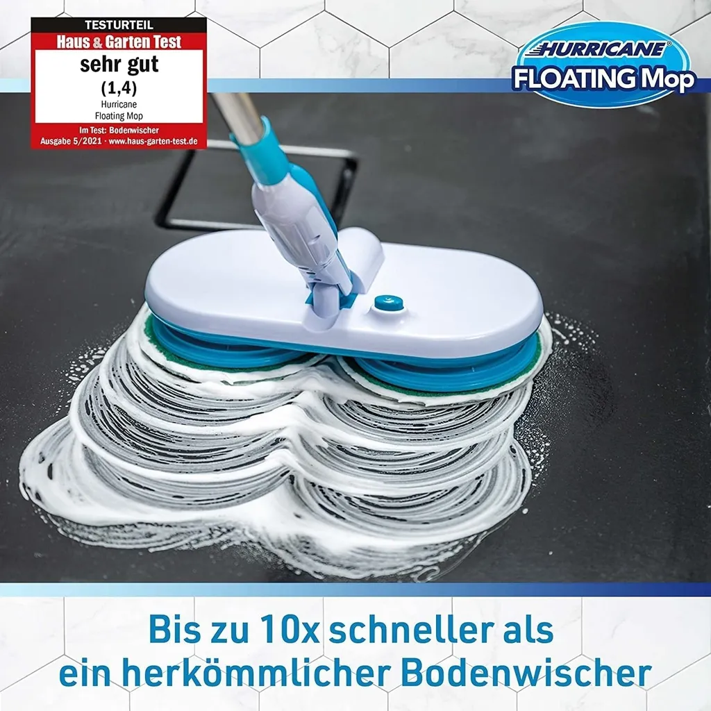 Hurricane Floating Mop Elektrischer Bodenwischer – Akku Wischer Zum Mühelosen Wischen, Schrubben Und Polieren – Ultra Leichter Wischmopp Mit Verschiedenen Mikrofaser-Pads 2 Hurricane Floating Mop Elektrischer Bodenwischer – Akku Wischer Zum Mühelosen Wischen, Schrubben Und Polieren – Ultra Leichter Wischmopp Mit Verschiedenen Mikrofaser-Pads – Bild 2