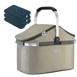 Kühlkorb Isolier Einkaufskorb Champagner-grau + 3 Kühlakkus - Champagner-Grau