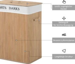 HOMCOM Wäschekorb Wäschebox Wäschesammler Mit Deckel Segeltuchsack Segeltuch + Bambus Natur 100L 52 X 32 X 63 Cm -Leifheit || Vileda || Wenko Verkaufsgeschäft 199859350c35b892d6e7bef3987e91d1