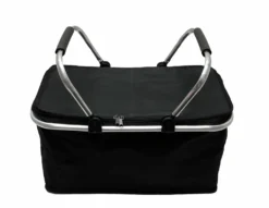 Einkaufskorb Mit Kühl- Und Warmhaltefunktion Faltbar Klappgriffen Reißverschluss 46x23x27 Cm, Schwarz