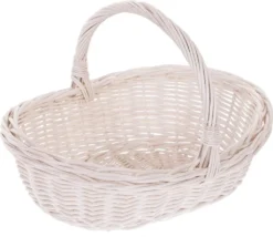 Einkaufskorb Aus Weide, Bügelkorb Creme 43x36 H17/35 Cm