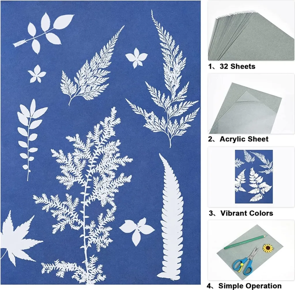 32 Stk Sonnendruck Papier Cyan Papier A5 Solar Zeichenpapier Hohe Empfindlichkeit Cyanotypie Papier + Rückwand DIY Bastelset, 20.8x15cm 5 32 Stk Sonnendruck Papier Cyan Papier A5 Solar Zeichenpapier Hohe Empfindlichkeit Cyanotypie Papier + Rückwand DIY Bastelset, 20.8x15cm – Bild 5