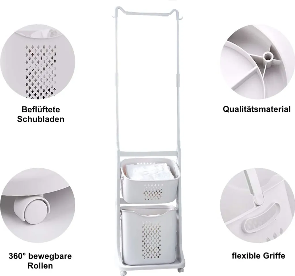 U. Uberlux Wäschekorb 2 Fächer Wäschekorbwagen Wäscheständer Kleiderständer Mehrstöckig Kunststoff Wäschekorb Mit Rollen Laundry Basket Kunststoffkorb Für Wäsche Wäschebox Wäschesammler Aufbewahrung Plastik Weiß 4 U. Uberlux Wäschekorb 2 Fächer Wäschekorbwagen Wäscheständer Kleiderständer Mehrstöckig Kunststoff Wäschekorb Mit Rollen Laundry Basket Kunststoffkorb Für Wäsche Wäschebox Wäschesammler Aufbewahrung Plastik Weiß – Bild 4