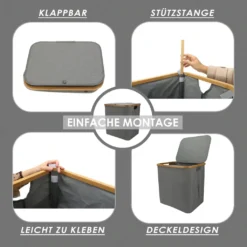 KAHOO Wäschekorb 73L Wäschesammler Aus Bambus + Leinen, 45x36x45cm, Faltbarer Sortier, Wäschebox Mit Deckel Und Griffen, Für Spielzeuge -Leifheit || Vileda || Wenko Verkaufsgeschäft 2060715cfc5e855e63c5cba0478ee8a2