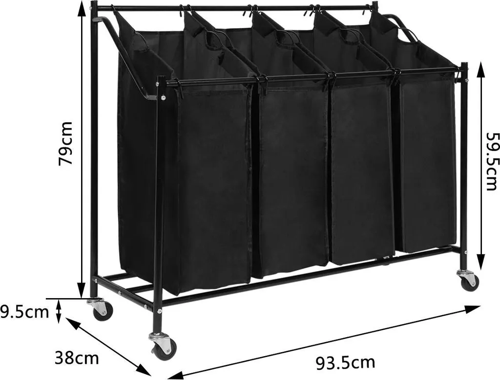 Meerveil Wäschekörbe, Mit Rollen, Schwarz, 4 Fächer 5 Meerveil Wäschekörbe, Mit Rollen, Schwarz, 4 Fächer – Bild 5