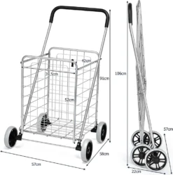 COSTWAY Klappbarer Einkaufstrolley, Einkaufswagen Auf Rollen, 45 Kg Belastbar, 83LKapazität, Tragbarer Handwagen, Rollwagen Allzweckwagen Für Wäsche, Einkaufen, Gepäck (Silber) -Leifheit || Vileda || Wenko Verkaufsgeschäft 2309e0ee558810084db20e1c15e9a1ba