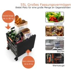 COSTWAY 55L Einkaufstrolley 80kg Belastbar, Klappbarer Einkaufswagen Mit 3-fach Verstellbarem Griff, 2 Bremsbaren Universalrädern & Erweiterbarer Obere Abdeckung, Handwagen Tragbar, Schwarz 10 COSTWAY 55L Einkaufstrolley 80kg Belastbar, Klappbarer Einkaufswagen Mit 3-fach Verstellbarem Griff, 2 Bremsbaren Universalrädern & Erweiterbarer Obere Abdeckung, Handwagen Tragbar, Schwarz -Leifheit || Vileda || Wenko Verkaufsgeschäft 239621529ca8343f7208a47305d594c4