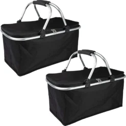 ONVAYA® Einkaufskorb Faltbar Mit Kühlfunktion | Schwarz | 2 Stück | Faltkorb Mit Deckel | Isolierkorb | Einkaufstasche | Klappkorb | Thermokorb Klappbar