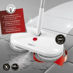 MAXXMEE Akku-Rotationsmopp - Rotierende Mikrofaserpads - Weiß Bodenwischer Akku Spray Mopp Spraymop Set Sprühwischer Tank Rotation Wischmopp -Leifheit || Vileda || Wenko Verkaufsgeschäft 298bbae60bc9141233c8df381405f5ff