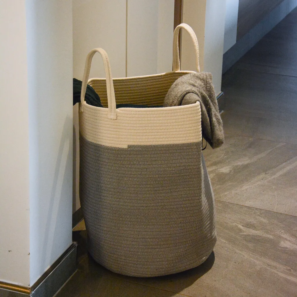 Aufbewahrungskorb Wäschekorb Faltbar Tragegriffe Baumwolle 40x50 Cm Grau/weiß 5 Aufbewahrungskorb Wäschekorb Faltbar Tragegriffe Baumwolle 40x50 Cm Grau/weiß – Bild 5