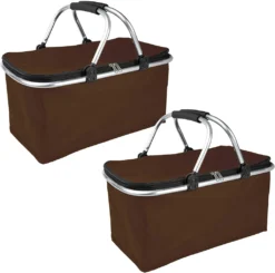 ONVAYA® Einkaufskorb Mit Kühlfunktion | Braun | 2er Set | Mit Deckel