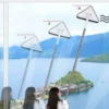 3-Teilige Stange Verstellbar Dreieck Reinigungsglas Mopp 360 ° Drehbares Reinigungswerkzeug + Frei 2 Mopp Bodenwischer