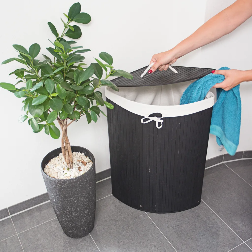 Relaxdays 1 X Eckwäschekorb Bambus Schwarz 3 Relaxdays 1 X Eckwäschekorb Bambus Schwarz – Bild 3