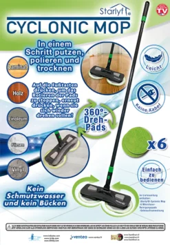 Starlyf® Cyclonic Mop Kabelloser, Rotierender Bodenwischer Ohne Akku - In Einem Schritt Putzen, Polieren Und Trocknen, Wischmopp Für Hartböden - Aus Der TV Werbung -Leifheit || Vileda || Wenko Verkaufsgeschäft 33a31a737791e549d47d7588ba6342b4