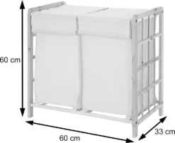 Wäschesammler HWC-B60, Laundry Wäschebox Wäschekorb, Massiv-Holz 2 Fächer 60x60x33cm 68l Hellbraun, Bezug Creme -Leifheit || Vileda || Wenko Verkaufsgeschäft 348abaac4fd2133303333476063fa65d 1