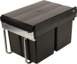 Wesco Niedriger Mülleimer Küche Ausziehbar | 2 X 15 L Einbaumülleimer Mit Schienengestell | Abfallsystem | Abfallsammler | Trennsystem | Bodenmontage | Kunststoff Schwarz | 28015 0 -Leifheit || Vileda || Wenko Verkaufsgeschäft 34ea3d8284f5872b87a2568be6d24d52