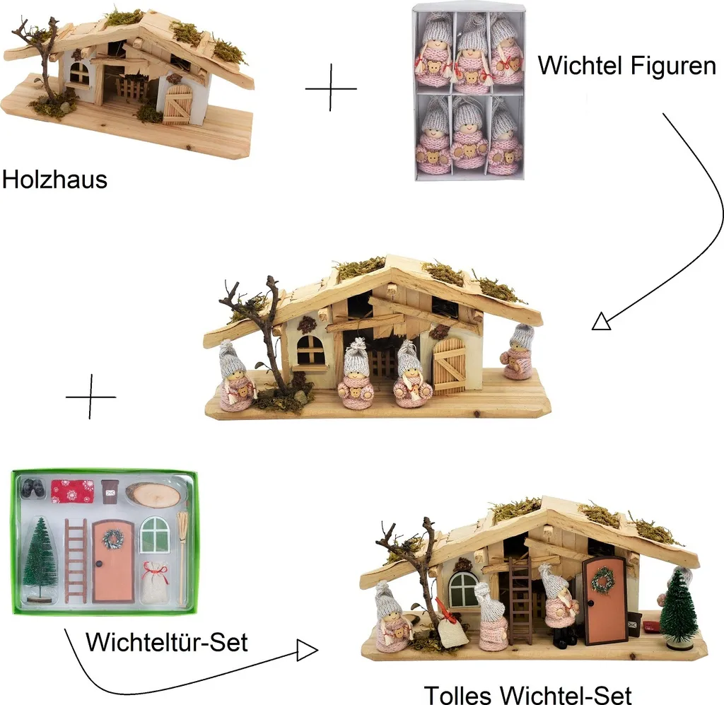 Wichtel Set Braun Holzhaus Wichtel Figuren Wichteltür Zubehör 3 Wichtel Set Braun Holzhaus Wichtel Figuren Wichteltür Zubehör – Bild 3