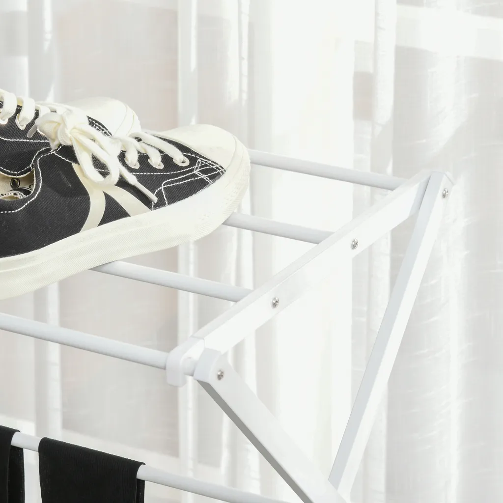 HOMCOM Wäscheständer Faltbar 8-stufiger Trockengestell Trockenständer Metall Kunststoff Weiß 74 X 35 X 144 Cm 6 HOMCOM Wäscheständer Faltbar 8-stufiger Trockengestell Trockenständer Metall Kunststoff Weiß 74 X 35 X 144 Cm – Bild 6