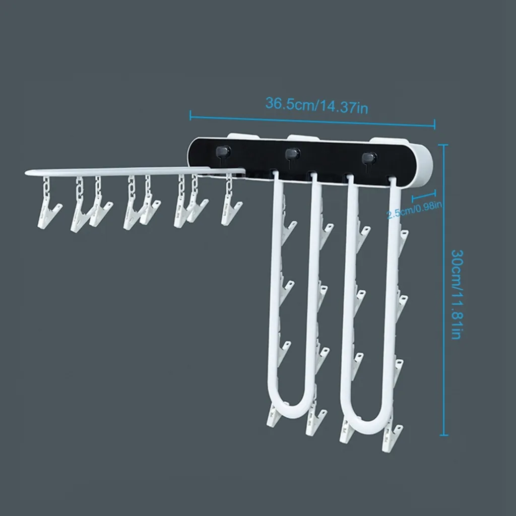 Wandmontiertes Falten Wäscheständer,Hängewäschetrockner,Mit 24 Clips,Kein Stanzen,Balkon Badezimmer Wäscheständer Schwarz 8 Wandmontiertes Falten Wäscheständer,Hängewäschetrockner,Mit 24 Clips,Kein Stanzen,Balkon Badezimmer Wäscheständer Schwarz – Bild 8