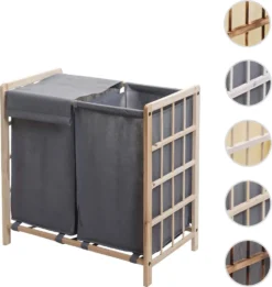 Wäschesammler HWC-B60, Laundry Wäschebox Wäschekorb, Massiv-Holz 2 Fächer 60x60x33cm 68l Hellbraun, Bezug Grau -Leifheit || Vileda || Wenko Verkaufsgeschäft 3b3b21e842fc34befae35dc4c56e35d1