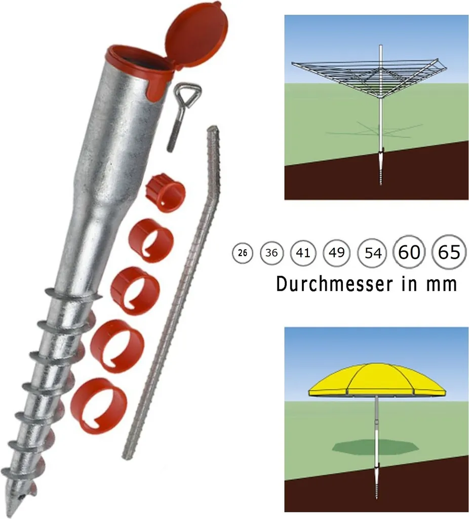 Bodenhülse Eindrehhülse Pfostenträger Schirmständer Rund 26 - 68 Mm 2 Bodenhülse Eindrehhülse Pfostenträger Schirmständer Rund 26 - 68 Mm – Bild 2