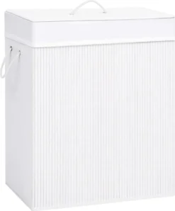 VidaXL Bambus-Wäschekorb Mit 2 Fächern Weiß 100 L